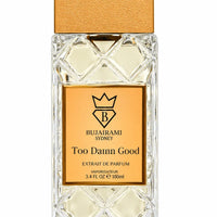 Bujairami Too Damn Good Extrait de Parfum bottle on white background
