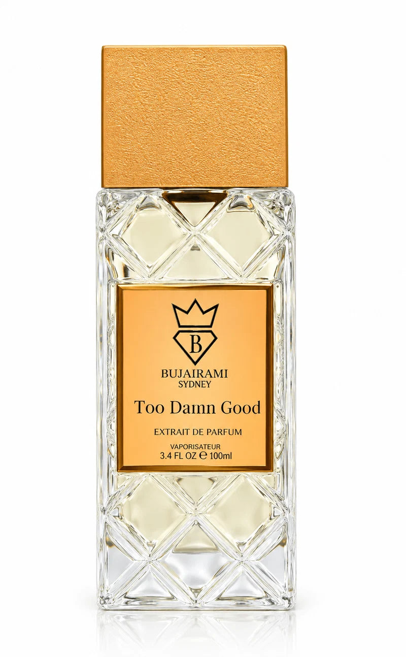 Bujairami Too Damn Good Extrait de Parfum bottle on white background