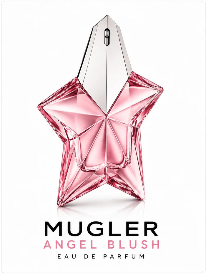 Mugler Angel Blush Eau de Parfum bottle on white background