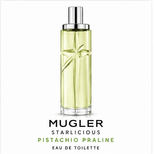 Mugler Starlicious Pistachio Praline Eau de Toilette bottle on white background